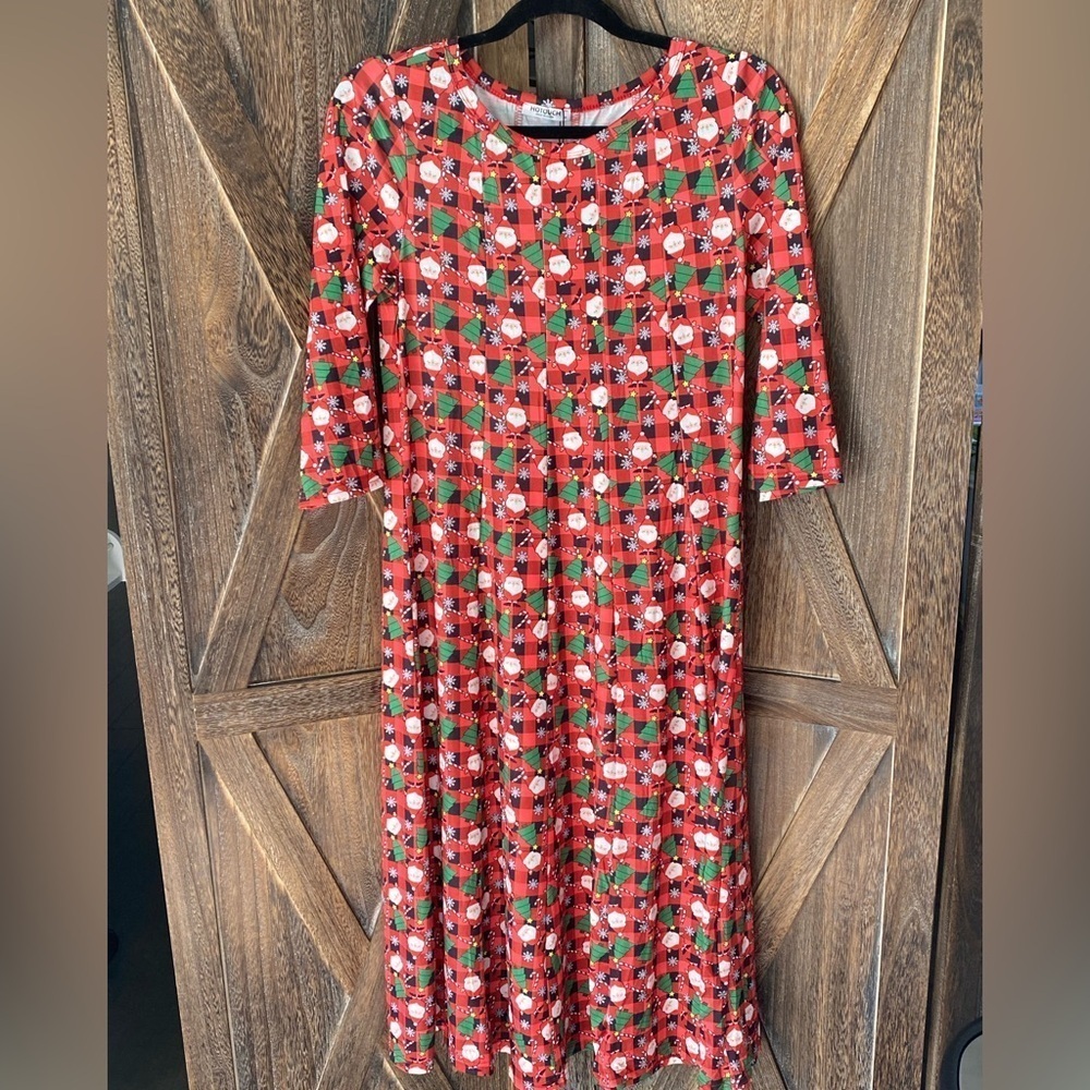 Size Medium Christmas Tree Santa Clause Fit & Flare Dress Red Green Black